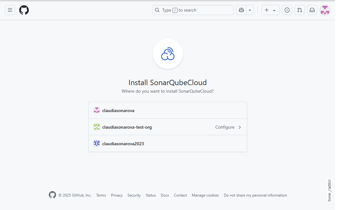 When importing your GitHub organization into SonarQube Cloud, and your GitHub organization already has SonarQUbe Cloud installed, you'll see a list of those organizations that are ready to import.