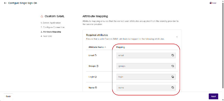 Integration between an identity provider and SonarQube Cloud for SSO with SCIM, showing how user accounts and groups are provisioned, deprovisioned, and synchronized between the IdP and SonarQube Cloud, granting user access within the organization.