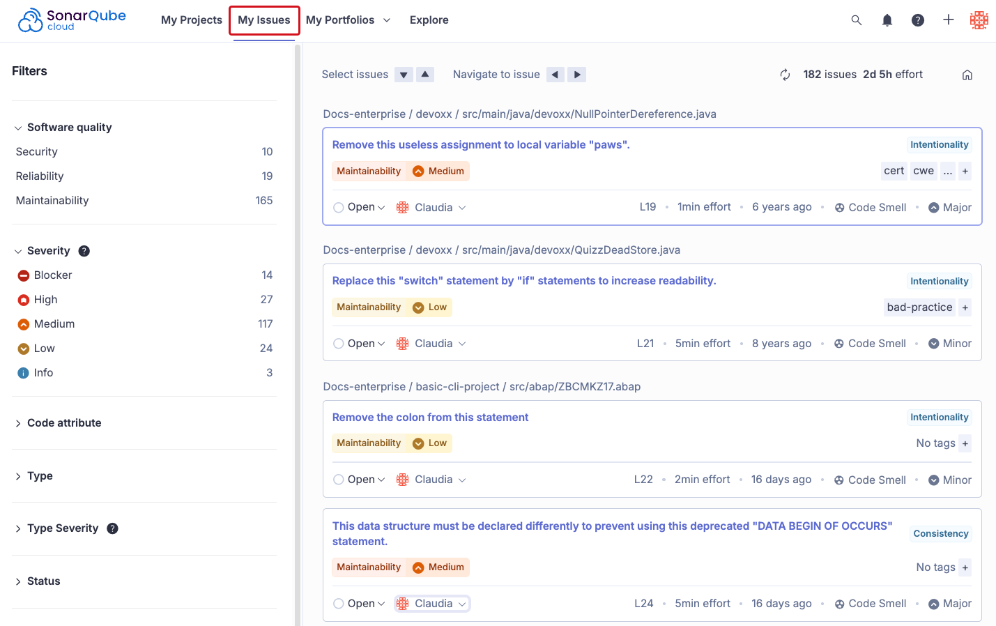 Accessing issues from the My issues page