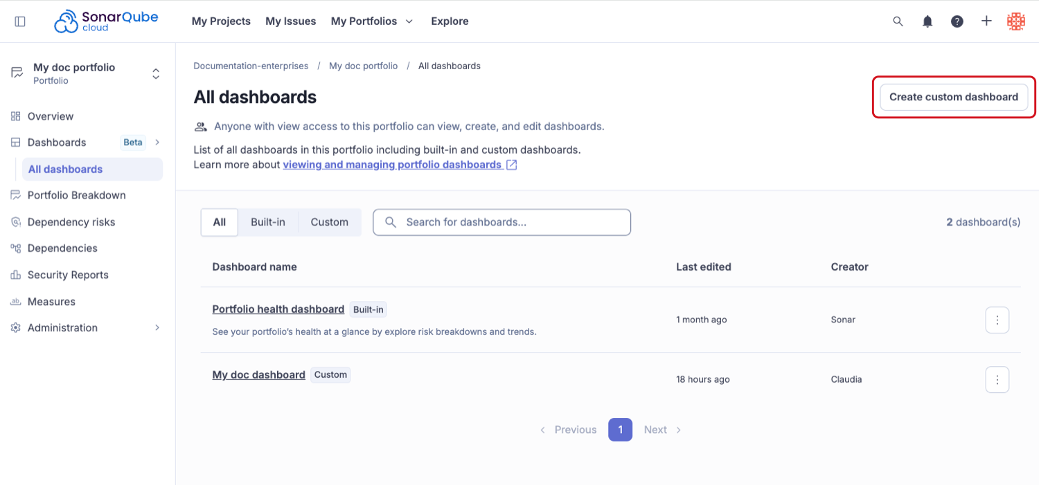 Creating a custom dashboard