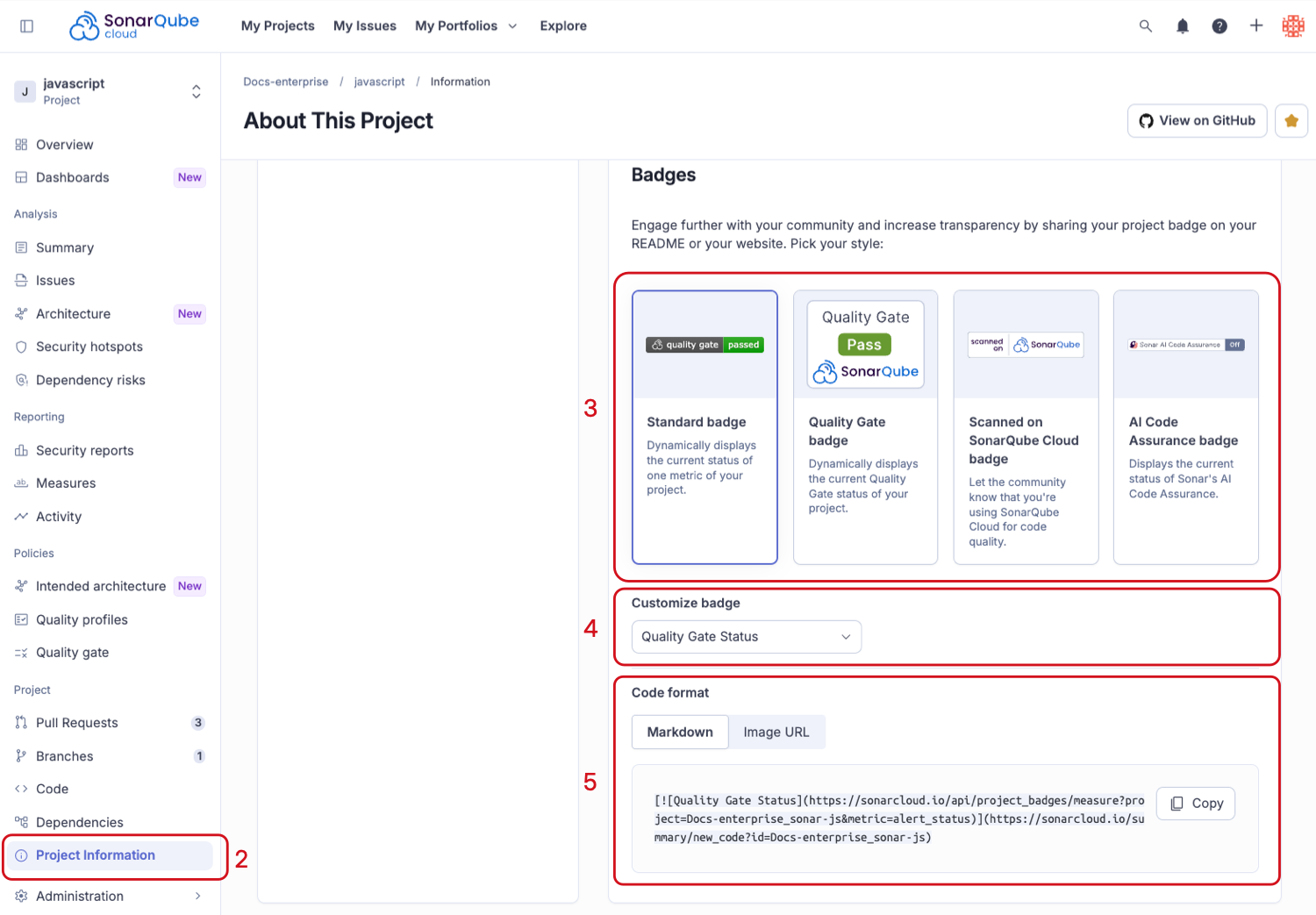 Copying code for project badges