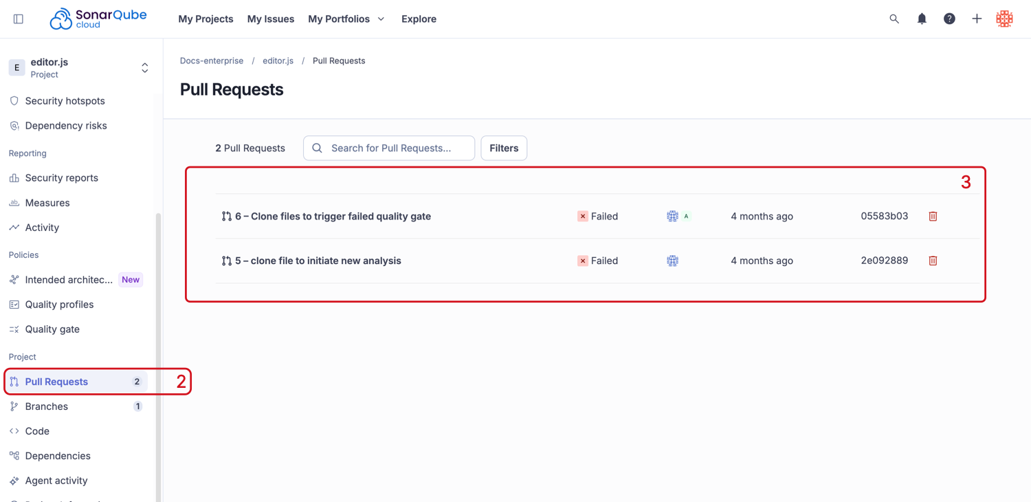 The list of pull requests