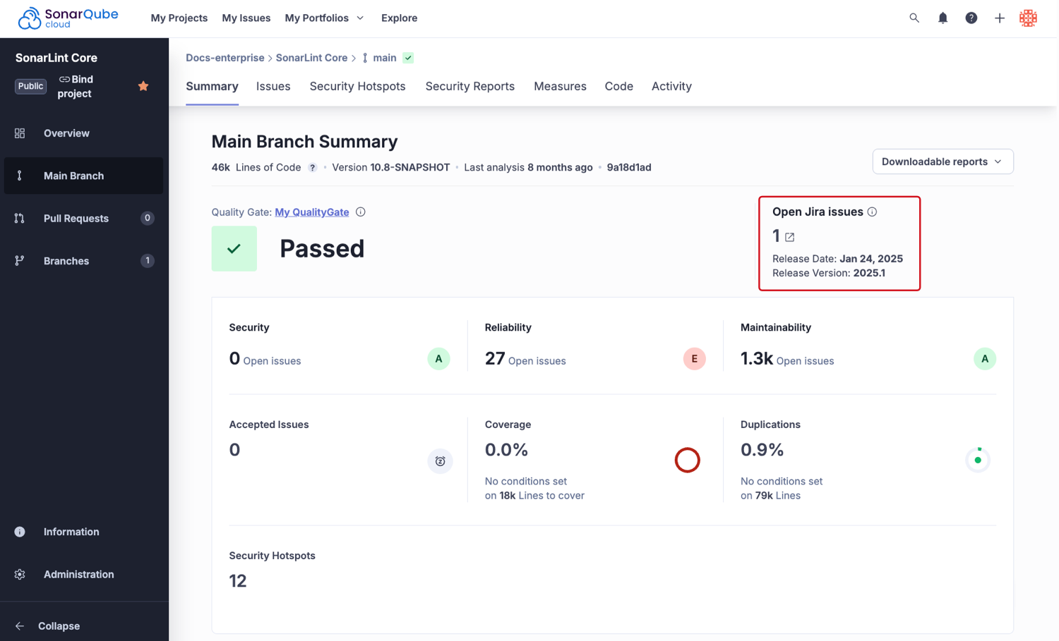 The Jira widget in SonarQube Cloud will show you how many open Jira issues you have.