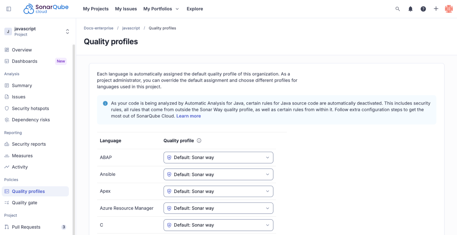 Project quality profiles
