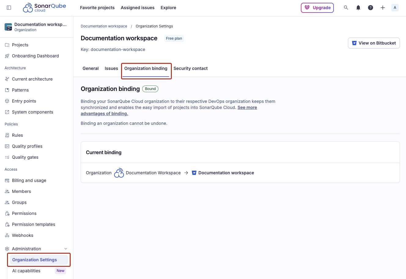 New organization binding in SonarQube Cloud