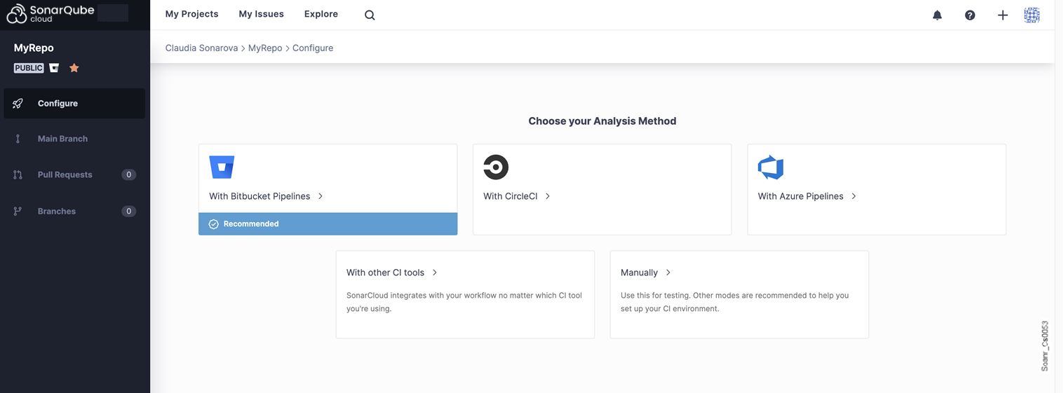 Choose your preferred CI tool as the SonarQube Cloud analysis method.