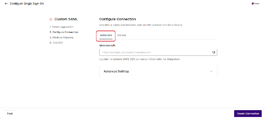 SAML authentication flow: a user in a web browser initiates login, handled by the service provider (SonarQube Cloud). The service provider requests authentication via SAML redirect from the authentication service provider, Auth0. Auth0 sends a SAML request to the SAML identity provider, which responds with a SAML assertion. Auth0 receives the assertion and returns a token via redirect to the service provider, authenticating the user.