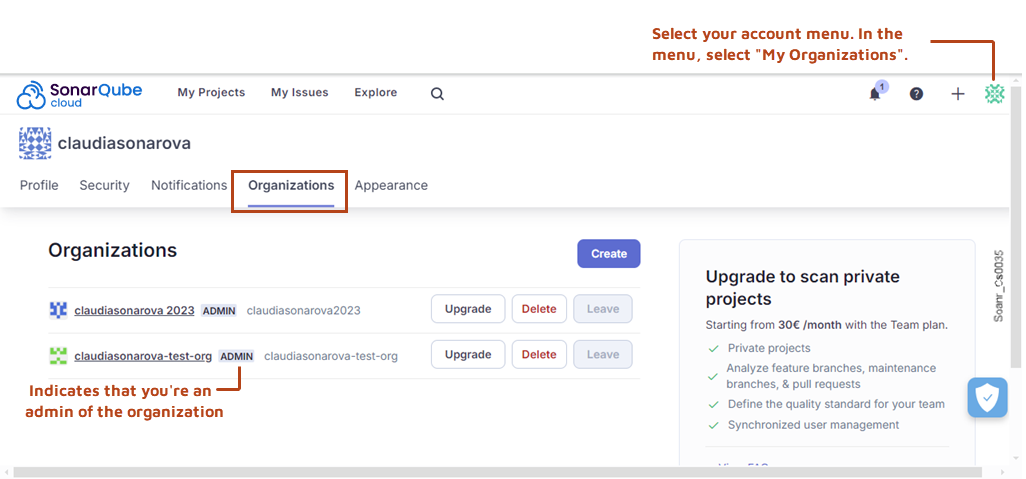 On the My Organizations page, you will see a list of all organizations of which you are a member of.