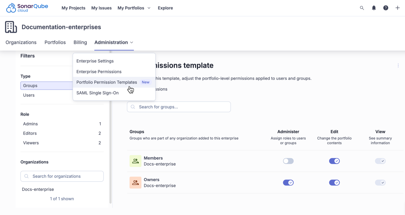 It is possible to create Portfolio Permissions templates that can be assigned to users.