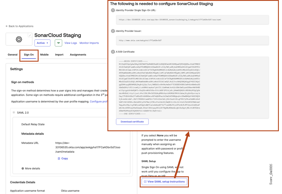 Select the View SAML setup instructions button to reveal the Identity Provider Single Sign-On URL needed to continue the configuration.