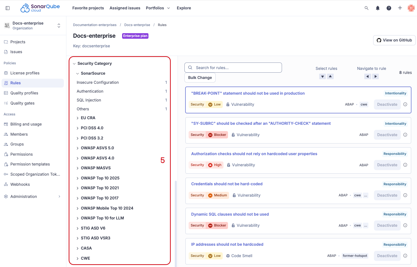 The fourth and final step to manage rules that make up your quality profile.