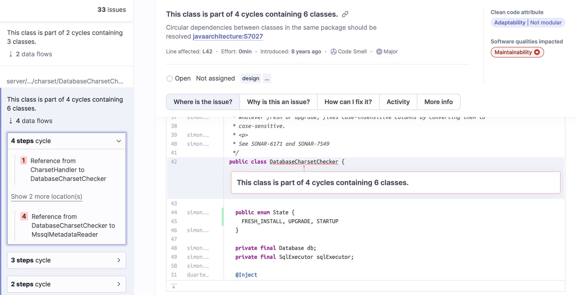 SonarQube Cloud will show you the depth of circular dependencies as issues in your projects.