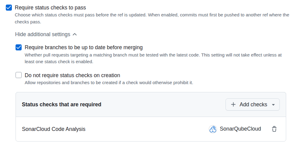 Require status checks to pass in GitHub