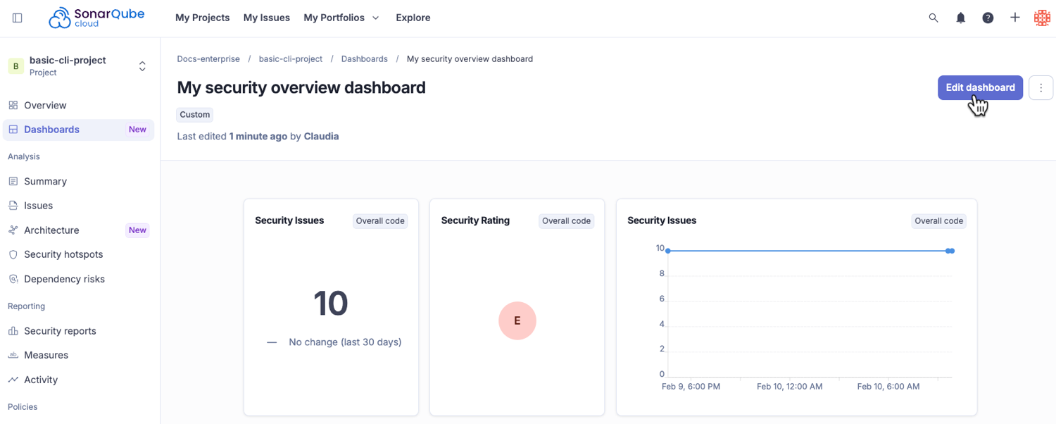 Editing a dashboard
