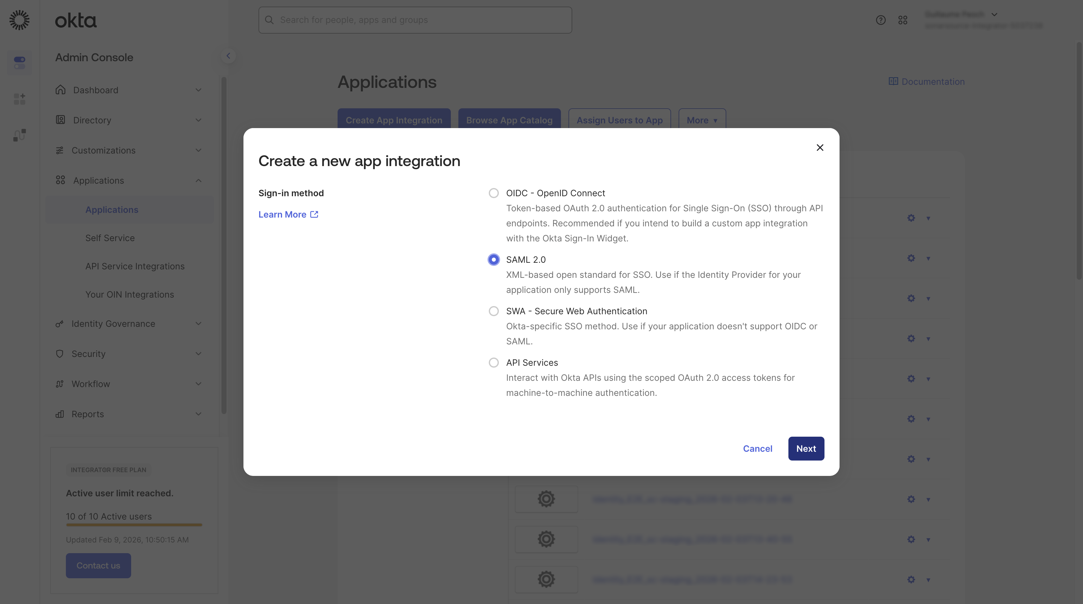 Select SAML 2.0