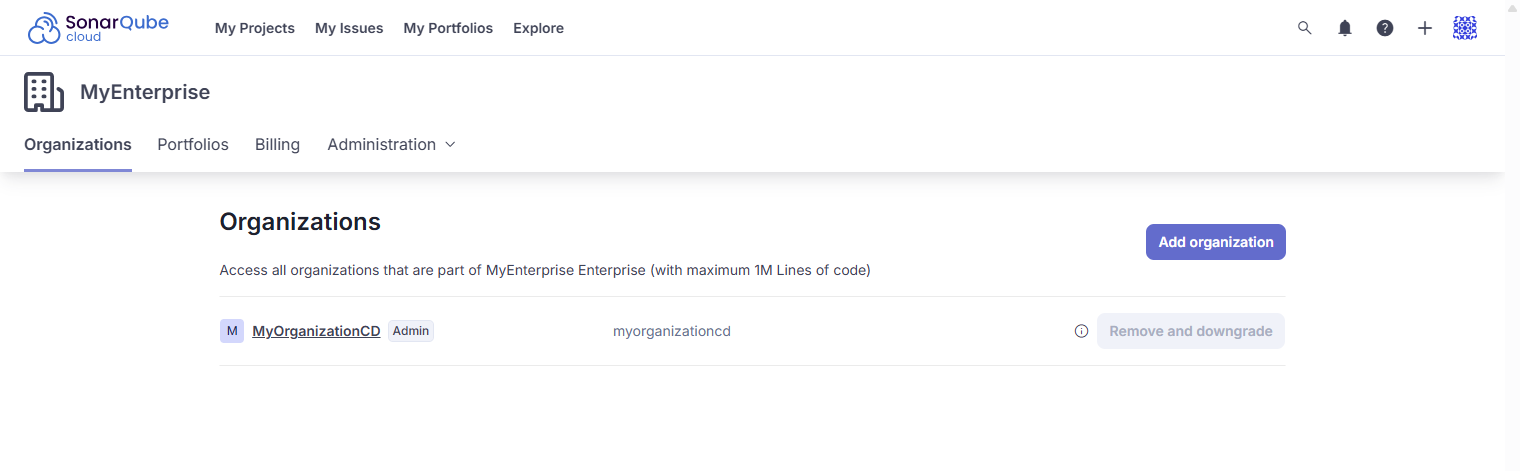 It's easy to add Organizations to your Enterprise; simply select the Add organization button.