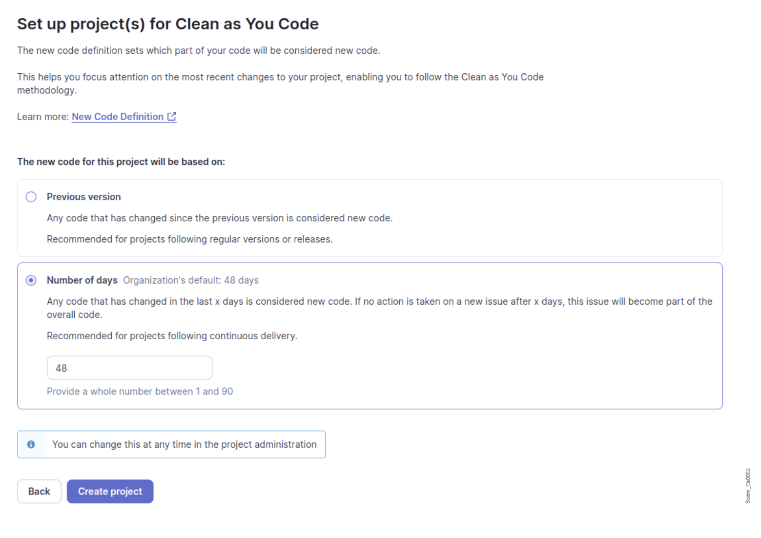 et up your project by selecting your New Code Definition.