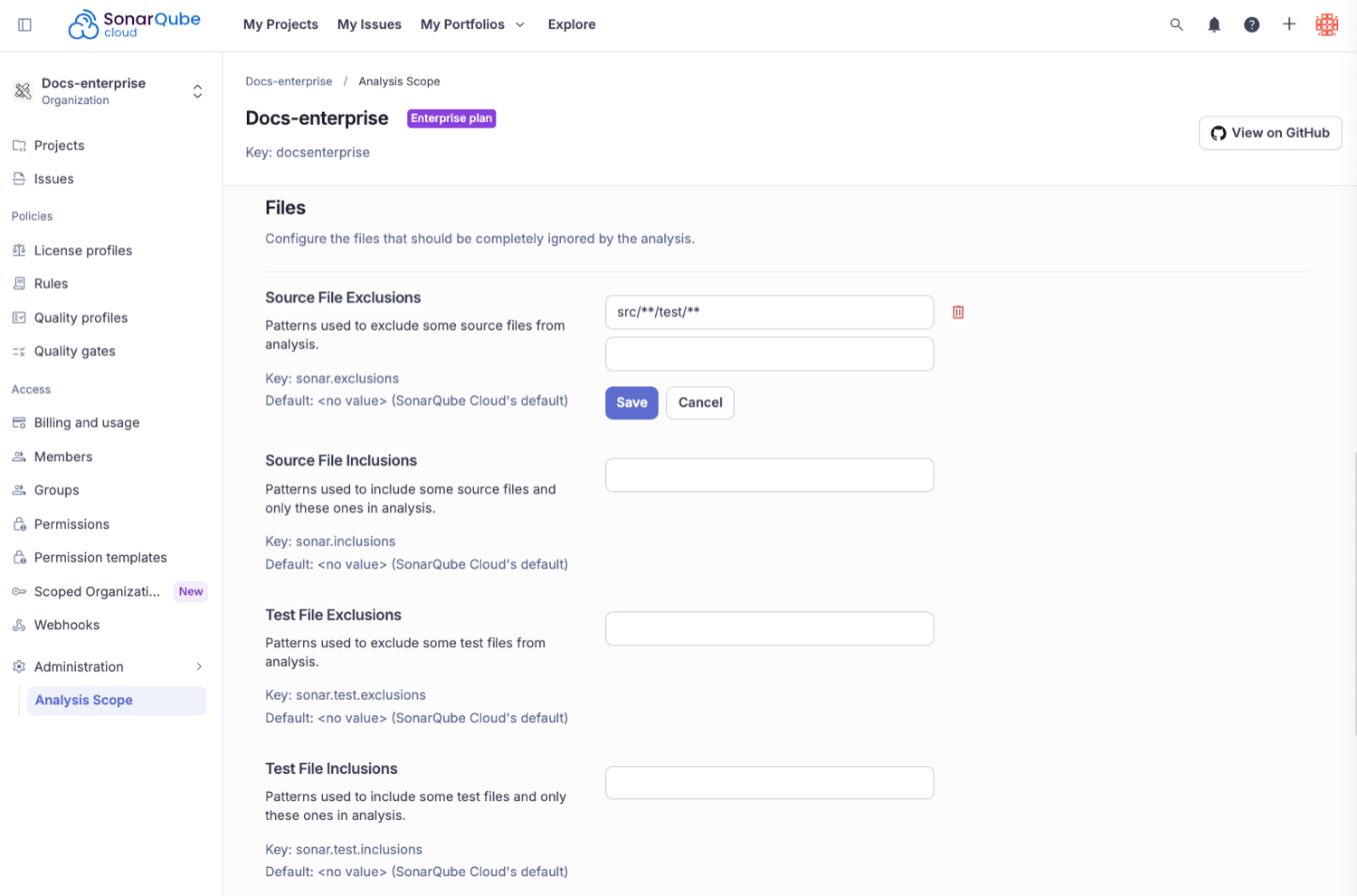 Setting the analysis scope for your organization