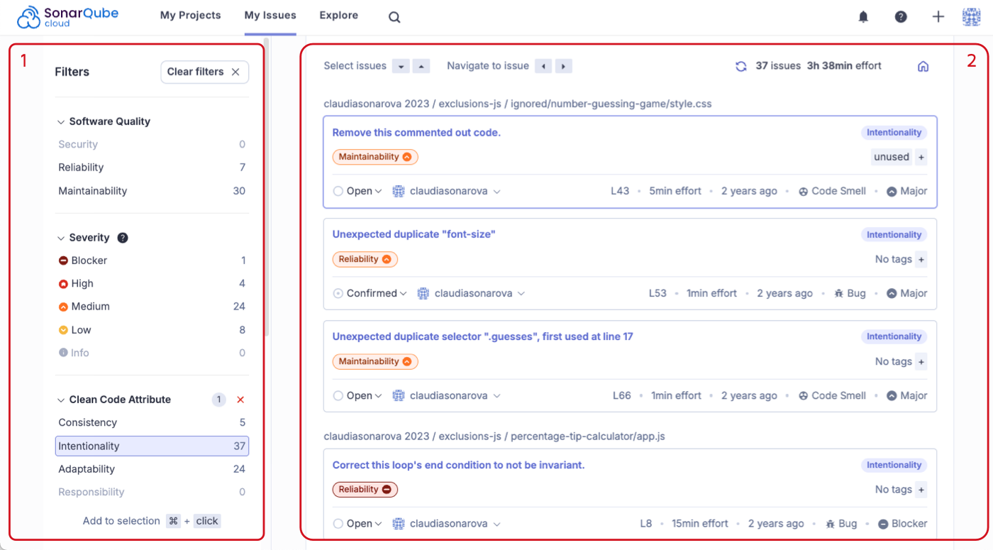 The Issues page offers a set of filters on the left side of window to help you focus your retrieval efforts. The filtered list of issues will appear on the right side of the window.