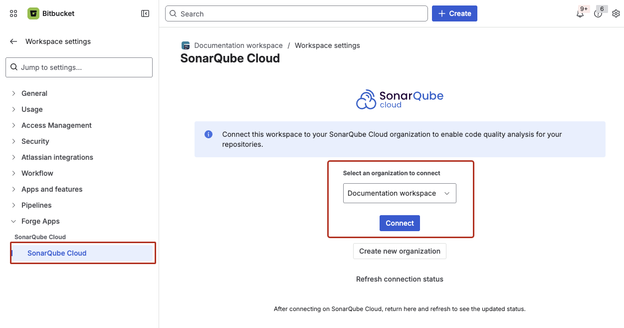 Selecting an organization to connect in Bitbucket