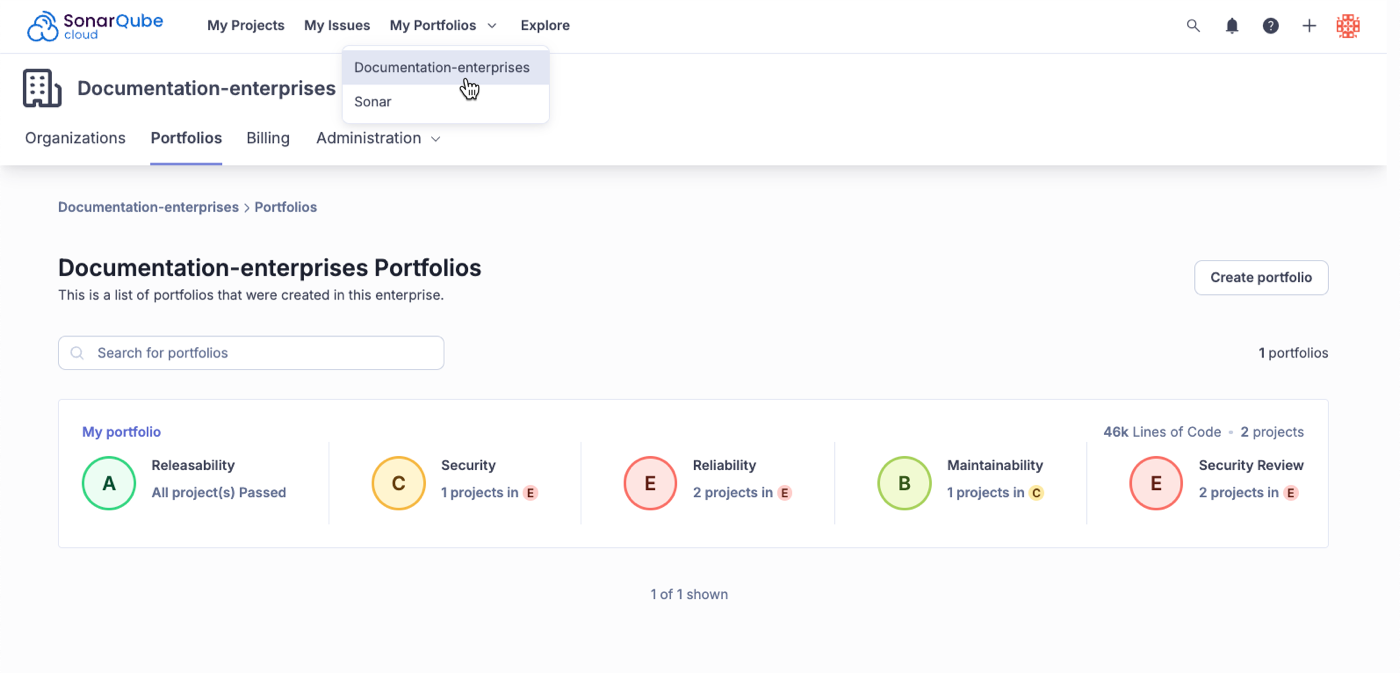 An overview of all of your portfolios can be found on your Enterprise's Portfolios page.