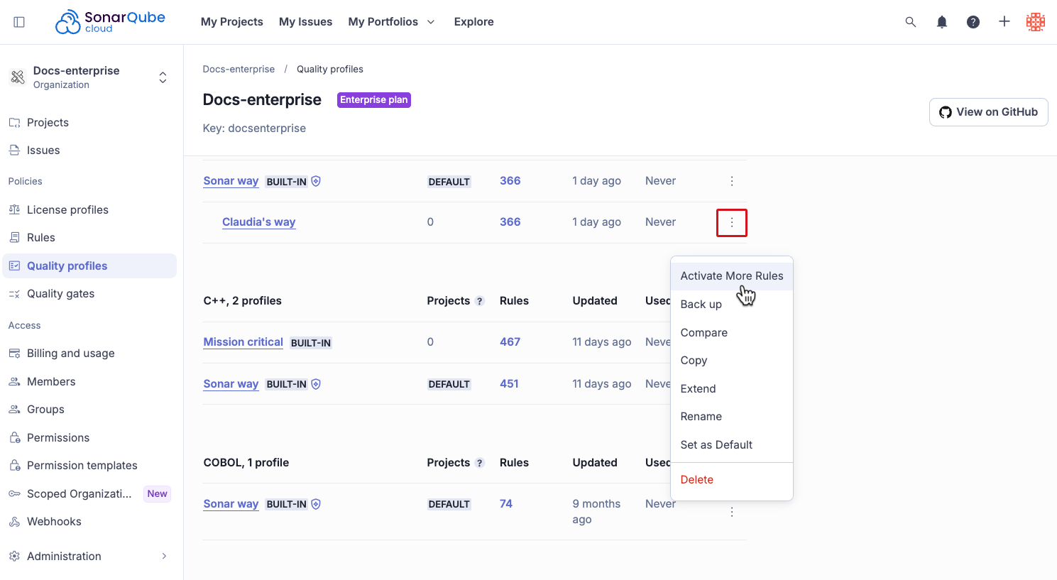 Activating more rules for a quality profile